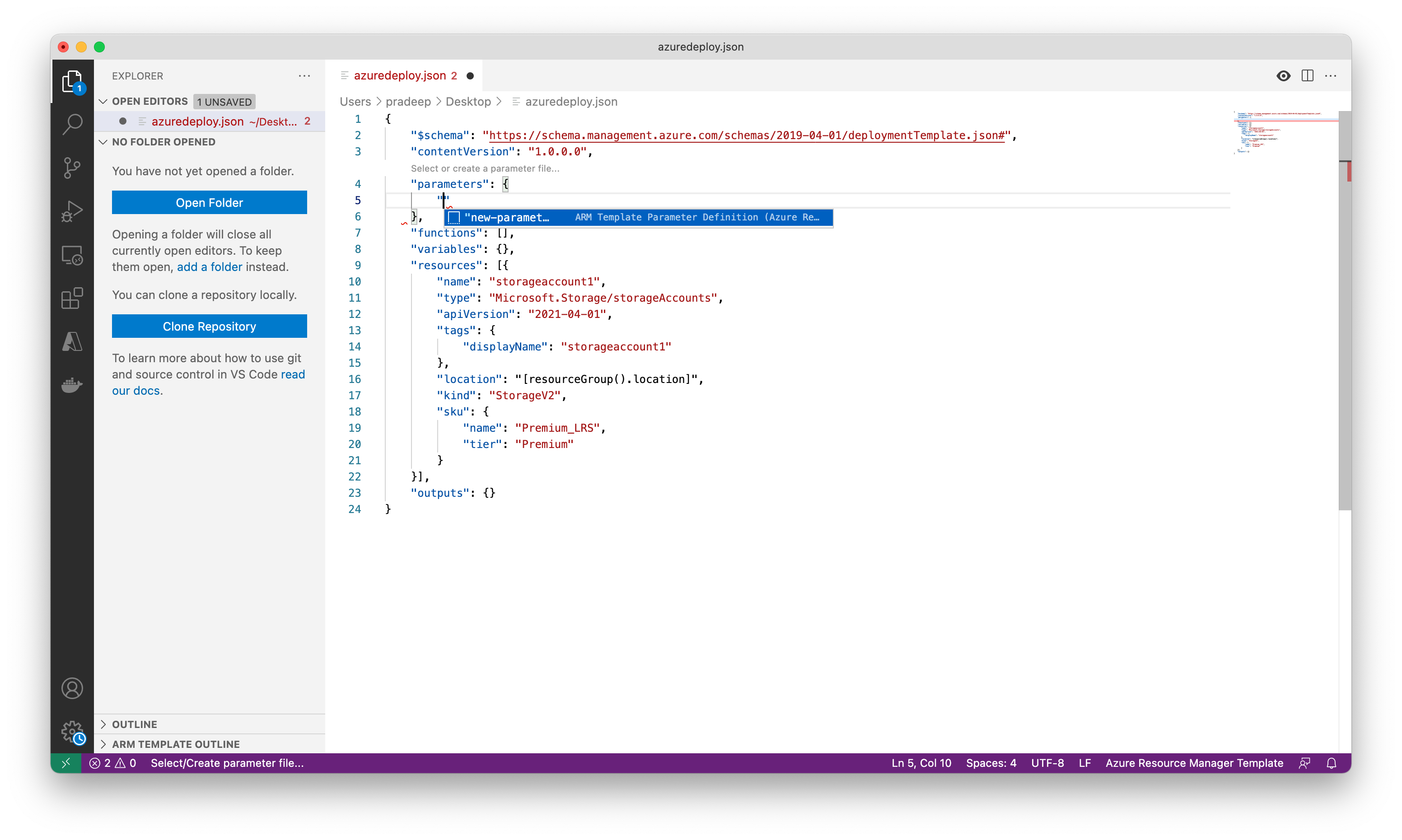 Azure ARM VS Code